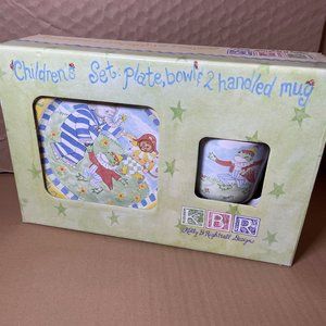 KBR Kelly B Rightsell Designs Childrens Ceramic Dining Set Mug Bowl Plate NWT